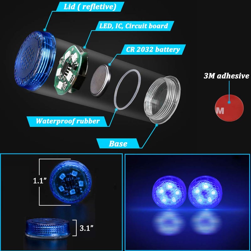 Botepon 4PCS Universal Wireless Car Door LED Warning Light, Safety Light, Strobe Lights for Anti rear-end Collision (Blue) - Image 2